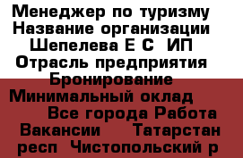 Менеджер по туризму › Название организации ­ Шепелева Е.С, ИП › Отрасль предприятия ­ Бронирование › Минимальный оклад ­ 30 000 - Все города Работа » Вакансии   . Татарстан респ.,Чистопольский р-н